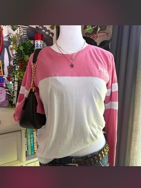 Ocean Dreams Pink and White Colorblock Long-Sleeve Tee